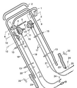 Handle Assembly Diagram and Parts List for 22855X29A 1996 Briggs and Stratton Lawn Mower
